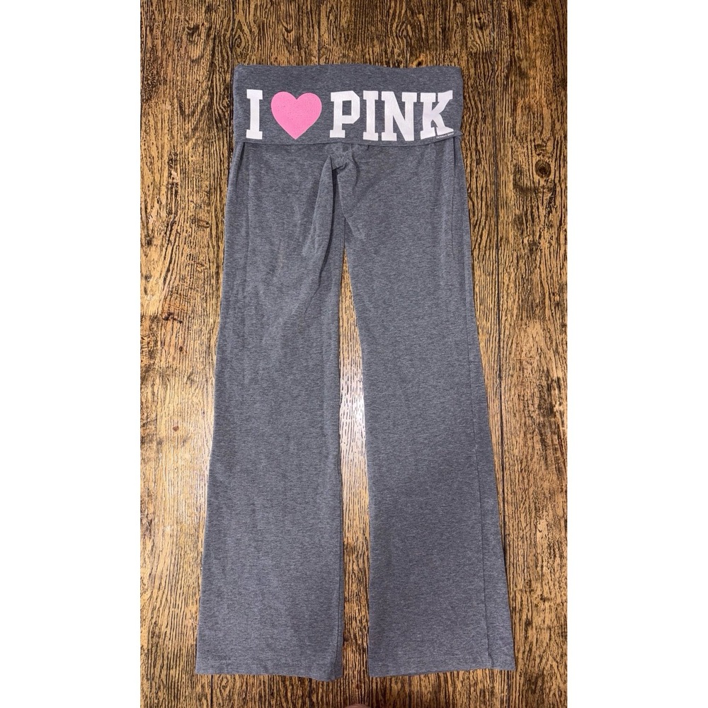 Vintage Y2K foldover yoga flares I HEART PINK M